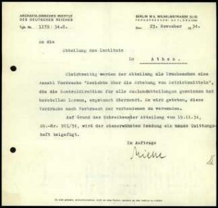 Schreiben; AIDR an DAI Athen (Drucksachen)