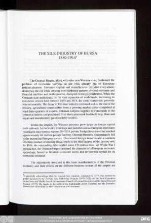 The Silk Industry Of Bursa 1880-1914