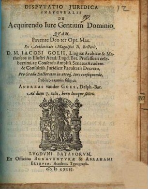 Disp. iur. inaug. de acquirendo iure gentium dominio