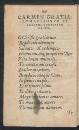 Carmen Gratiarum Actionum Et Precum, Conversum e Graeco.