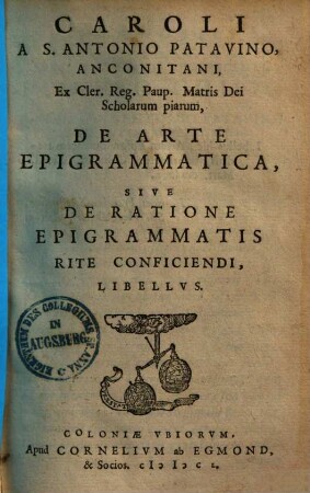 De arte epigram[m]atica, sive de ratione epigra[m]atis rite conficiendi libellus