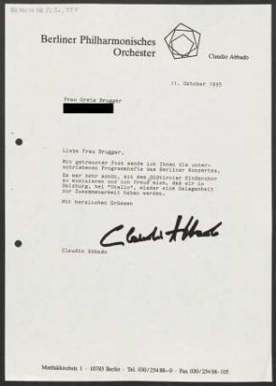 Brief an Grete Brugger, 11.10.1995