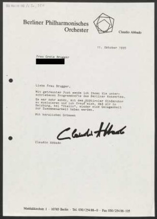 Brief an Grete Brugger, 11.10.1995