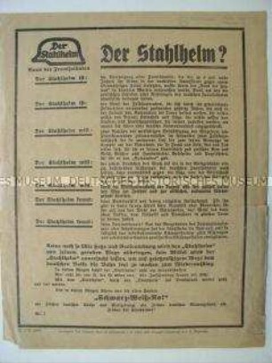 Flugblatt des Bundes der Frontsoldaten "Der Stahlhelm" über Charakter und Ziele des Bundes