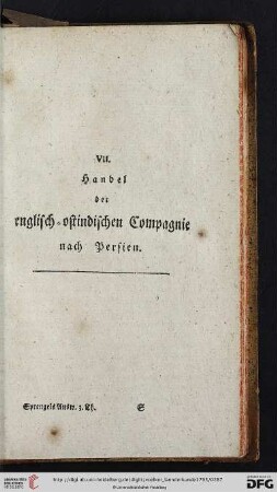 VII. Handel der englisch-ostindischen Compagnie nach Persien