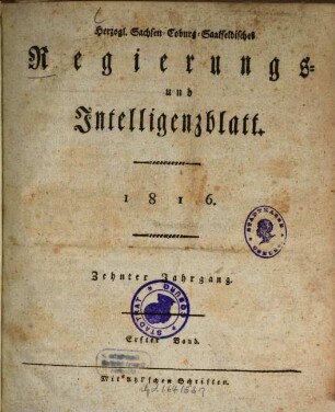 Herzogl.-Sachsen-Coburg-Saalfeldisches Regierungs- und Intelligenzblatt. 1816