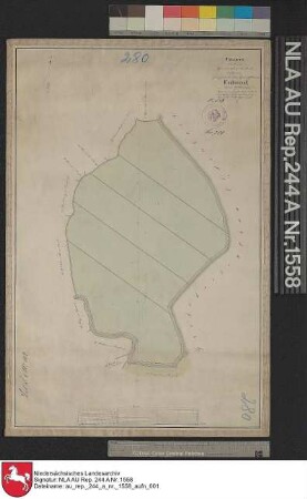 Lage der fünf fiskalischen Stücke Unland im Gemeindebezirk ASEL Kolorierte Zeichnung von F. W. Sprengell Papier auf Leinen Format 49,3x32,5 M 1:2.000
