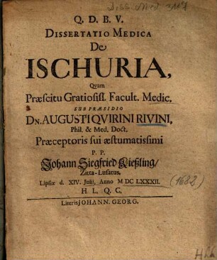 Dissertatio Medica De Ischuria