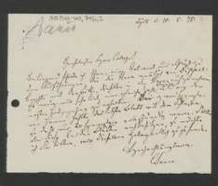 Brief von Carl Gustav Sanio an Unbekannt