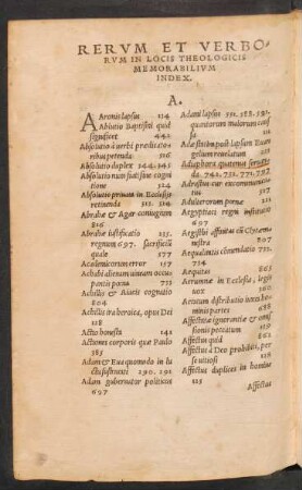 Rerum Et Verborum In Locis Theologicis Memorabilium Index.