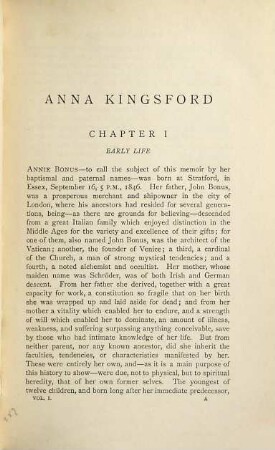 Anna Kingsford : her life, letters, diary and work ; illustrated with portraits, views and facsimiles ; in two volumes, 1