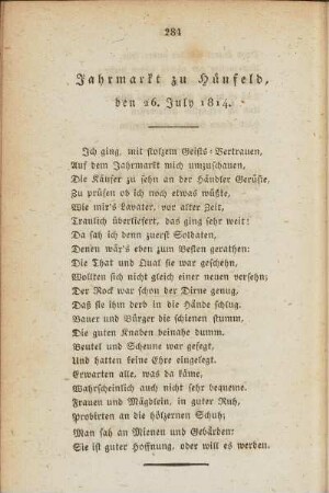 Jahrmarkt zu Hünfeld, den 26. July 1814.