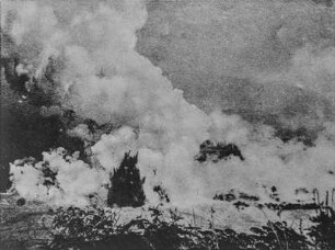 Vulkanausbruch : Ausbruch eines Vulkans mit in den Lake Kivu fließender Lava