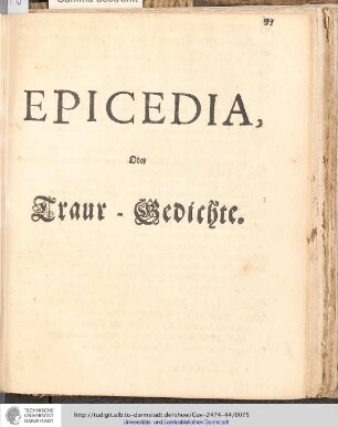Epicedia, oder Traur-Gedichte
