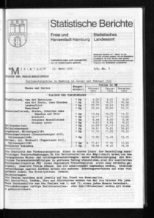Verbraucherpreise in Hamburg im Januar und Februar 1976 : Lfd. Nr. 3