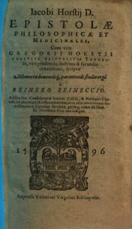 Iacobi Horstij Epistolae philosophicae et medicinales