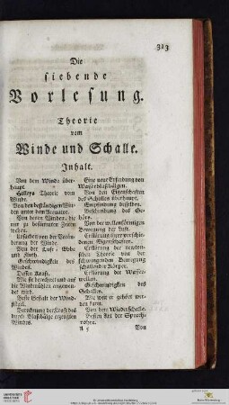 Die siebende Vorlesung: Theorie vom Winde und Schalle
