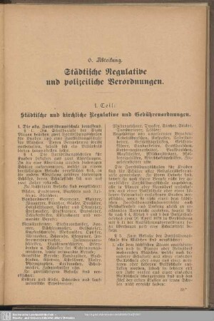 Erster Teil: Städtische und kirchliche Regulative und Gebührenordnungen