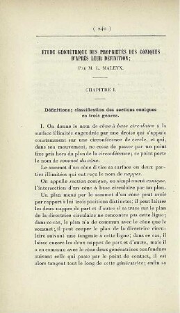 Étude géométrique des propriétés des coniques d'après leur définition.