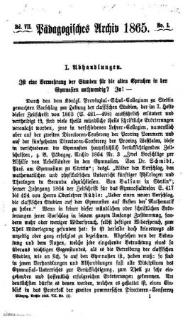 Ist eine Vermehrung der Stunden für die alten Sprachen in den Gymnasien nothwendig? Ja!
