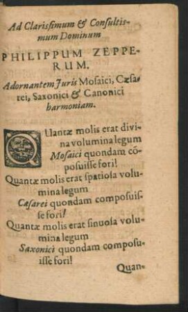 Ad Clarissimum & Consultissimum Dominum Philippum Zepperum.