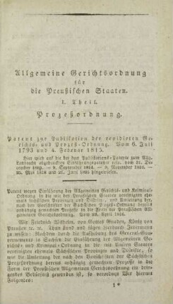 I. Theil. Prozeßordnung.