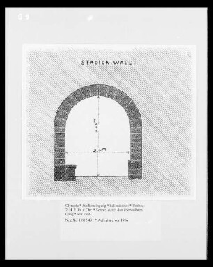 Stadionwall. Schnitt durch den überwölbten Gang