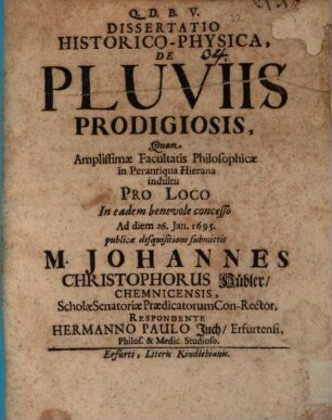 Diss. hist. phys. de pluviis prodigiosis