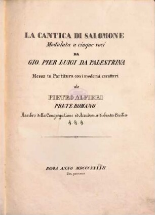 La cantica di Salomone : modulata a 5 voci
