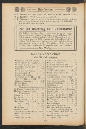 Inhalts-Verzeichnis des 13. Jahrganges.