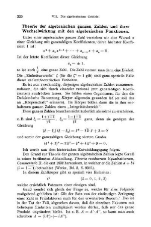 Von den algebraischen Zahlen und dem Parallelismus ihrer Theorie mit derjenigen der algebraischen Funktionen.