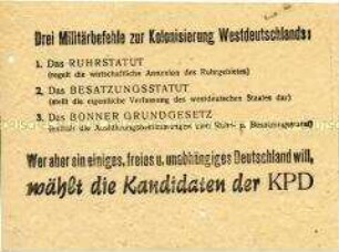 Propagandaflugblatt der KPD zur Bundestagswahl 1949