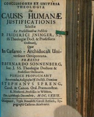 Conclusiones ex universa theologia de causis humanae iustificationis selectae
