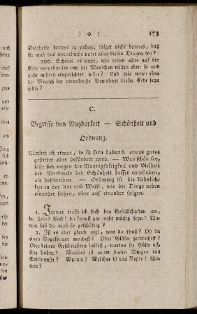 C. Begriffe von Nutzbarkeit - Schönheit und Ordnung