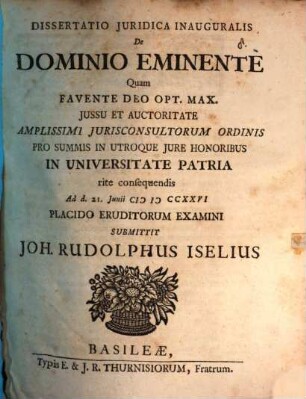 Diss. inaug. de dominio eminente