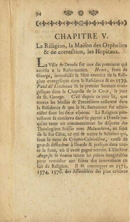 Chapitre V. La Réligion, la Maison des Orphelins & de correction, les Hopitaux