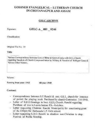 Various Correspondence between Govt. of Bihar & Govt. of India