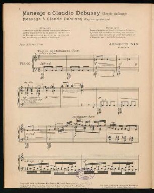 Mensaje a Claudio Debussy : para piano