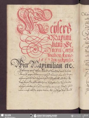 Keysers Maximiliani General Confirmation Anno 1567 den 19 Aprilis