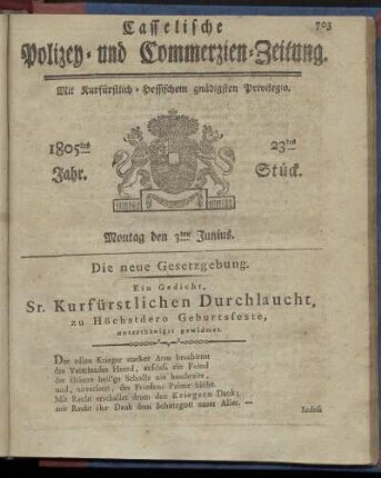 23tes Stueck, Montag den 3ten Junius 1805