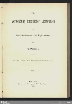 Die Verwendung künstlicher Lichtquellen zu Portraitaufnahmen und Kopirzwecken