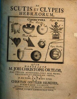 De scutis et clypeis Hebraeorum, coniectura Fort. Scacchi et Theod. Dassovii emendata