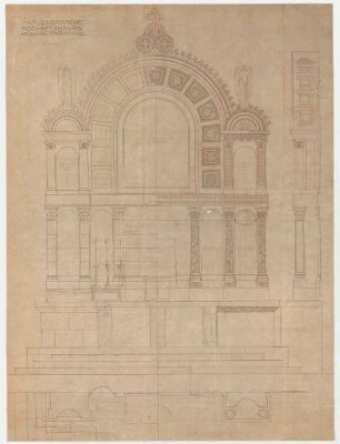 Thiersch, Friedrich von; Aschaffenburg; Kapuzinerkirche, Erweiterung - Hochaltar (Ansicht, Schnitte)