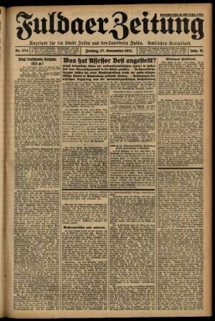 Erste Ausgabe vom Freitag, den 27. November 1931.