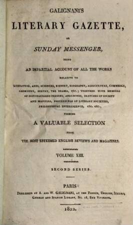 Galignani's literary gazette. 13. 1822