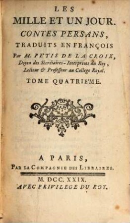Les Mille Et Un Jour : Contes Persans, 4