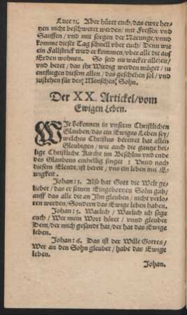 Der XX. Artickel/ vom Ewigen Leben.
