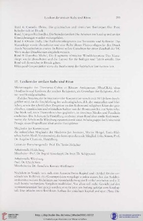 17. Lexikon der antiken Kulte und Riten (Heidelberg/Würzburg)