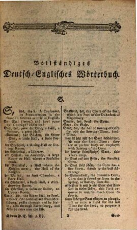 The New And Complete Dictionary Of The German And English Languages : composed chiefly after the German Dictionaries of Mr. Adelung and of Mr. Schwan, 3. ... Containig the Letters S - Z of the German Alphabet explained in English