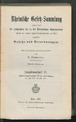 Supplementheft, 4 = Supplement 7 der 1. Auflage: 27. Juli 1885-13. Juli 1887